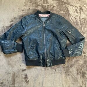 Ci Sono Black Faux Leather Bomber Jacket with Pink Lining
